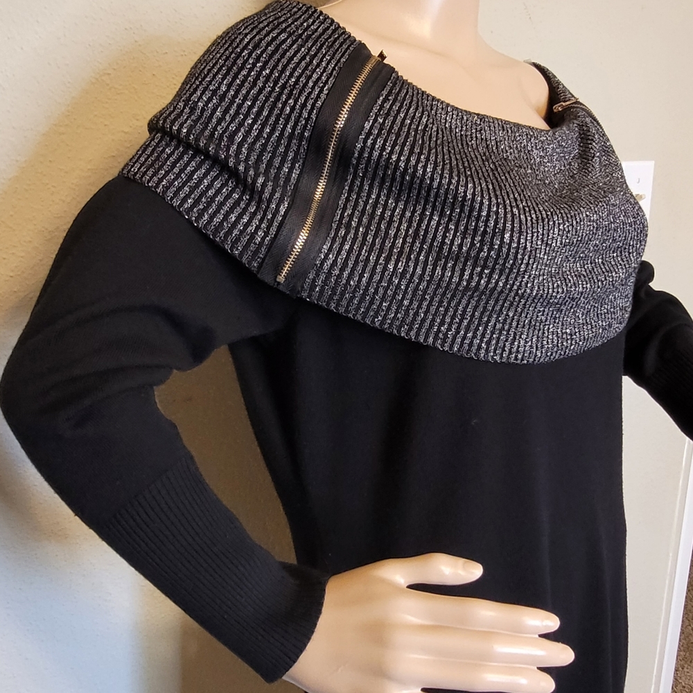 Woman's Sz 1X Black Off the Shoulder Metallic Cowl Neck Sweater by QUESTIONS
